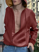 Mens Solid Color Long Sleeve Leather Jacket SKUK80262