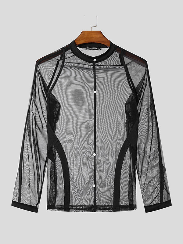 Mens Mesh Sheer Slim-Fit Long-Sleeve T-Shirt SKUK85955