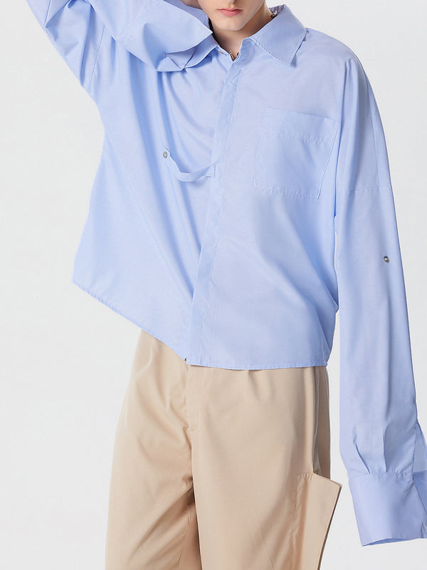 Mens Solid Pleated Casual Long Sleeve Shirt SKUK52995