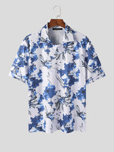 Mens Floral Print Collar Short Sleeve Shirt SKUK68888