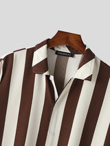 Mens Striped Lapel Lantern Sleeve Casual Shirt SKUK49394