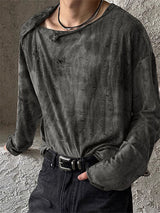 Mens Distressed Design Long Sleeve T-Shirt SKUK78149