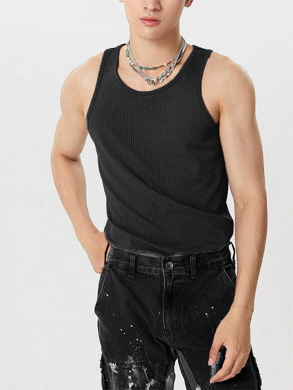 Mens Solid Ribbed Knit Sleeveless Tank SKUK02702