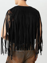 Mens Fringe Deer Suede Sleeveless Waistcoat SKUK74674