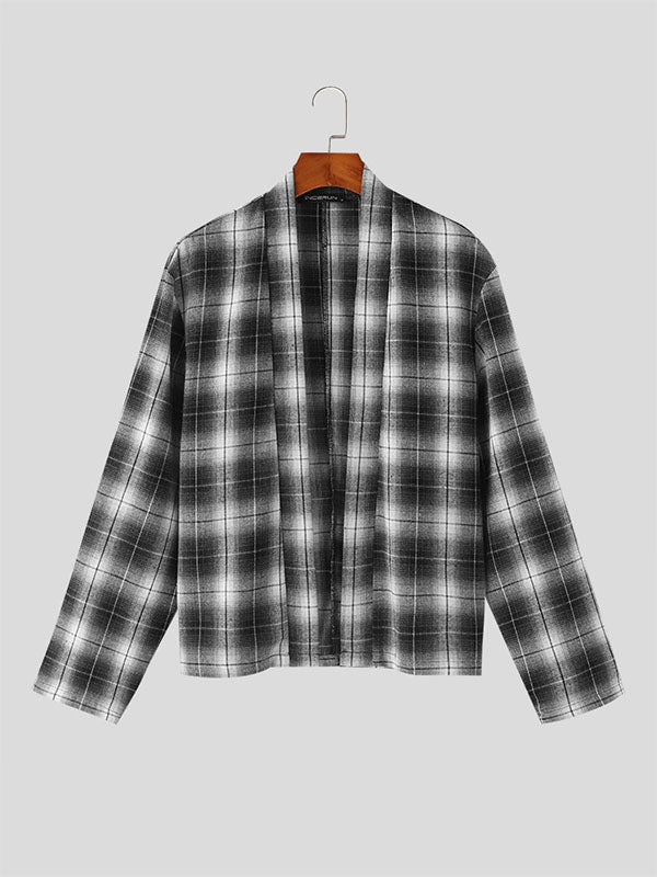 Mens Plaid Kimono Casual Two Pieces Outfits SKUK44895