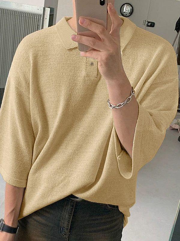 Mens Loose-Fit Knit Half-Sleeve Shirt SKUK71324