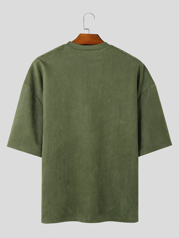 Mens Suede Half-Sleeve Round Neck T-shirt SKUK66502