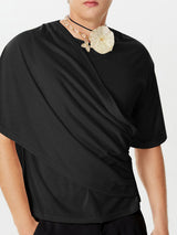 Mens Ruched Irregular Sleeve Solid Color T-shirt SKUK57424