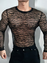 Mens Text Print Sheer Long-Sleeve T-Shirt SKUK90385