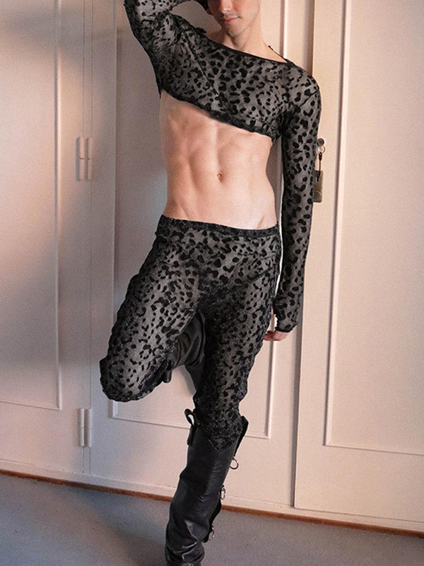 Mens Sparkling Leopard Print Cropped Two Pieces Outfit SKUK91512