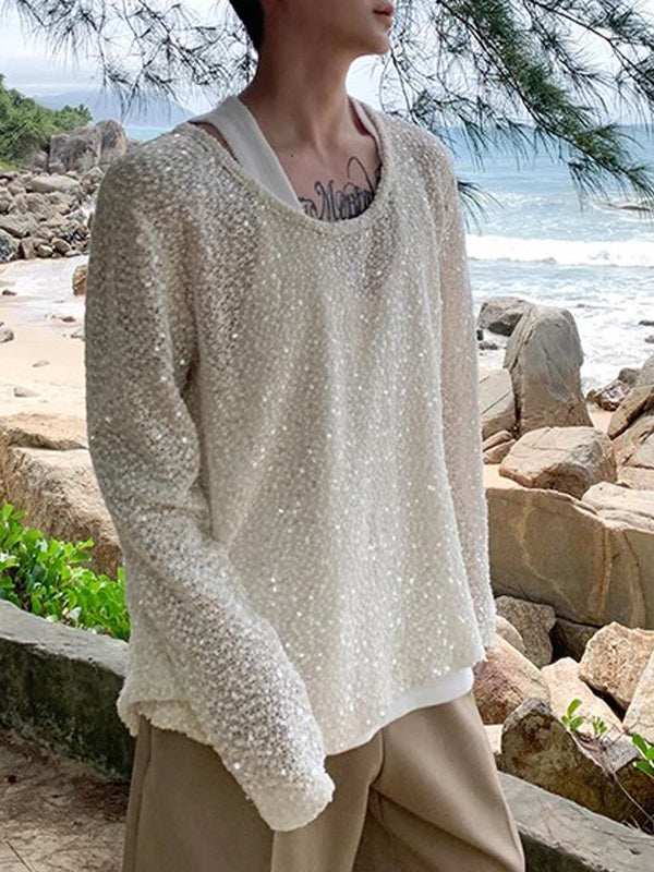 Mens Glitter See Through Long Sleeve T-Shirt SKUK61119