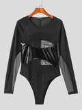 Mens Mesh Faux Leather Patchwork Bodysuit SKUK40071