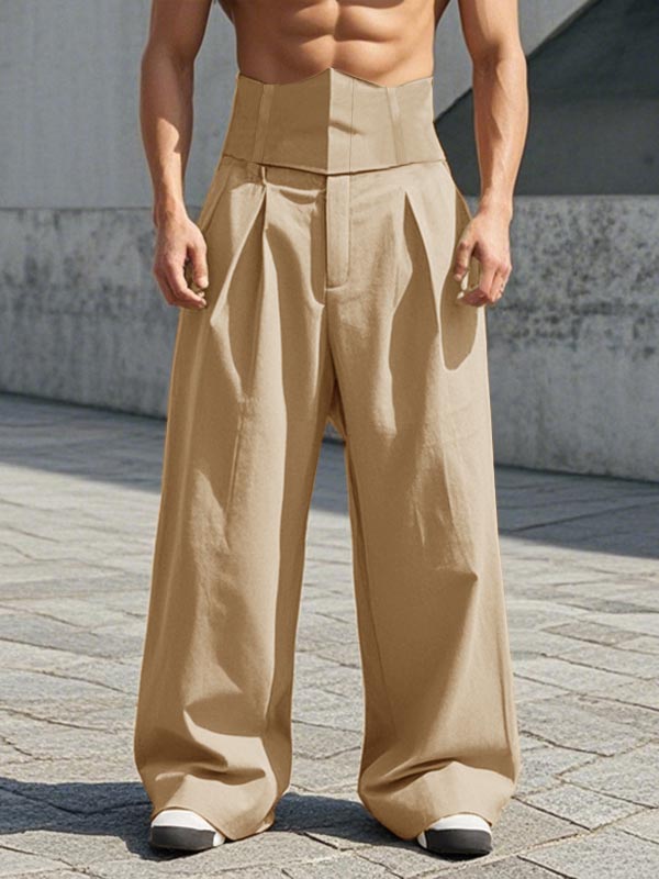 Mens Solid Color High-Waist Wide-Leg Pant SKUK93981