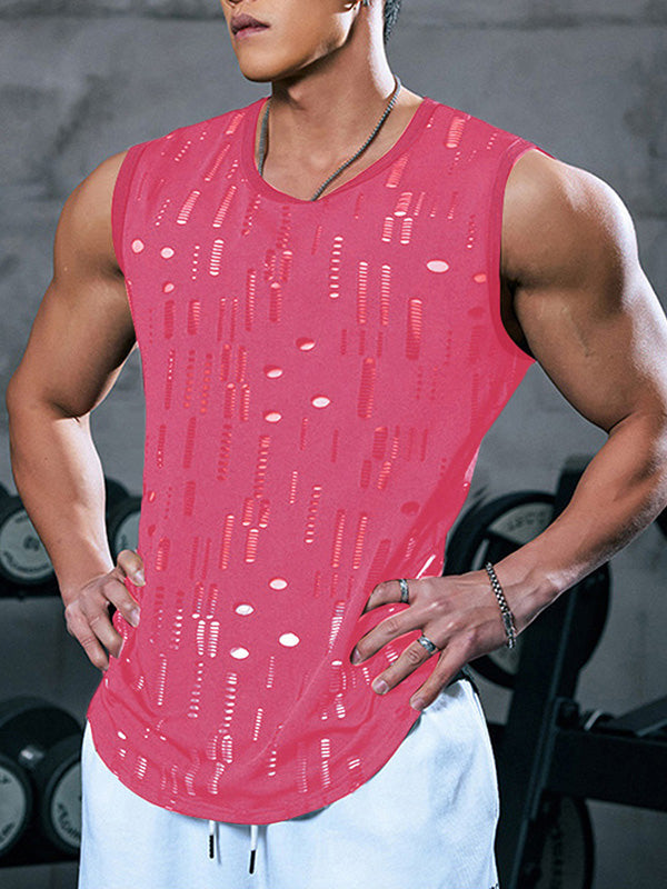 Mens Solid Color Textured Sleeveless Tank SKUK70222