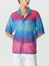 Mens Ombre Lace Lapel Short Sleeve Shirt SKUK23650