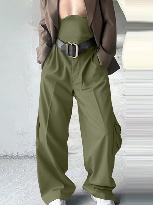 Mens Solid Color High-Waisted Wide-Leg Pant SKUK94131