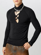 Mens Cut-Out Cross Design Long-Sleeve T-Shirt SKUK80281