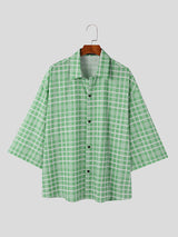 Mens Checkered Color-Block Half-Sleeve Shirt SKUK76216