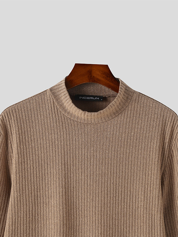 Mens Solid Rib-Knit Long Sleeve Sweater SKUK33374