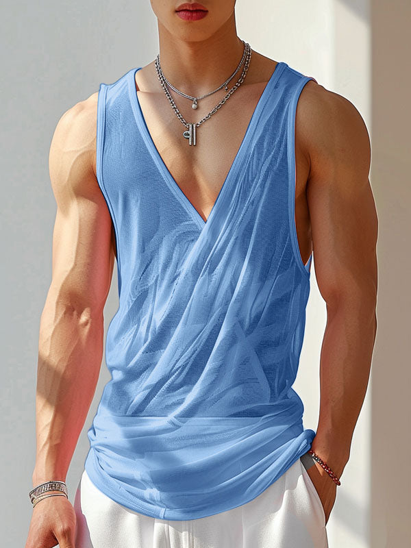 Mens Sexy Sheer Deconstructed V-Neck Tank SKUK68524