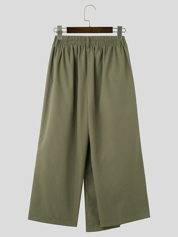 Mens Pleated Solid Color Casual Long Pant SKUK62924