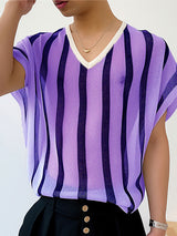 Mens Striped See Through Cap Sleeve T-Shirt SKUK51183