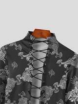 Mens Dragon Print Lace-Up Long Sleeve T-Shirt SKUK41419