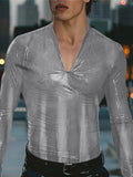 Mens Sexy Sheer V-Neck Long Sleeve T-Shirt SKUK60278