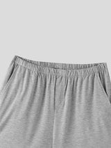 Mens Solid Side Pockets Elastic Waist Shorts SKUK61907