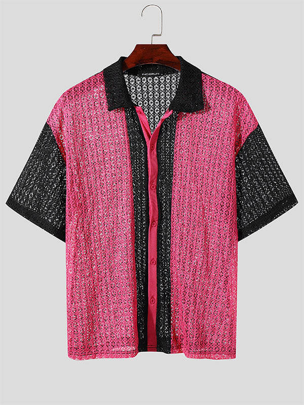 Mens Hollow Out Knit Short Sleeve Shirt SKUK62900