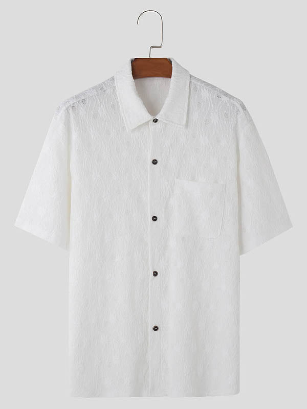 Mens Casual Floral Embroidery Short Sleeve Shirt SKUK71362