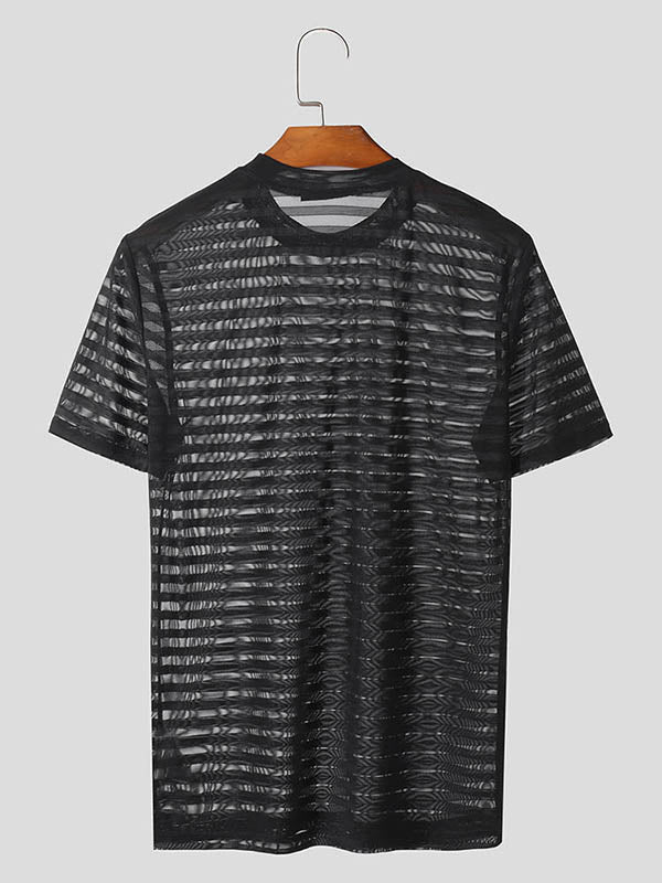 Mens Striped See-Through Short Sleeve T-Shirt SKUK71355