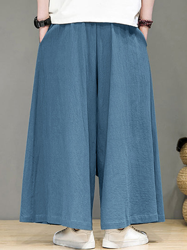 Mens Solid Pleated Cotton Wide Leg Pants SKUK32728