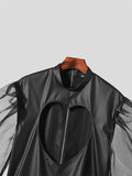 Mens Cutout PU Leather Mesh Patchwork Shirt SKUK42896