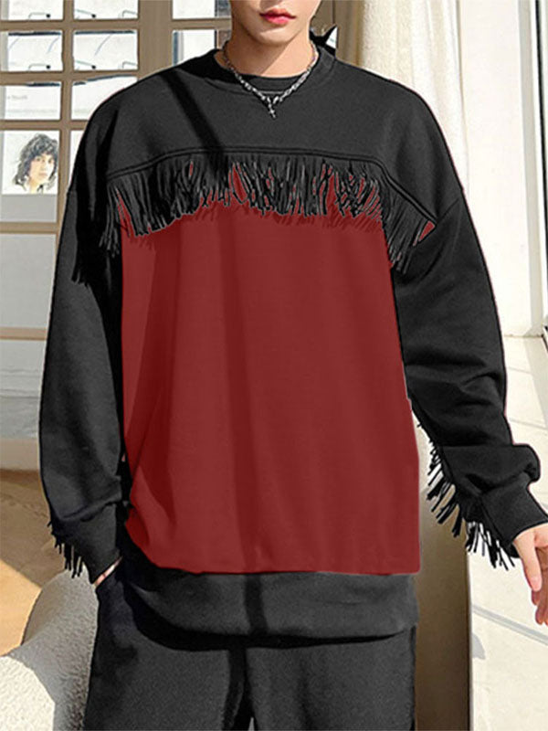 Mens Fringe Colorblock Long Sleeve Sweatshirt SKUK75381