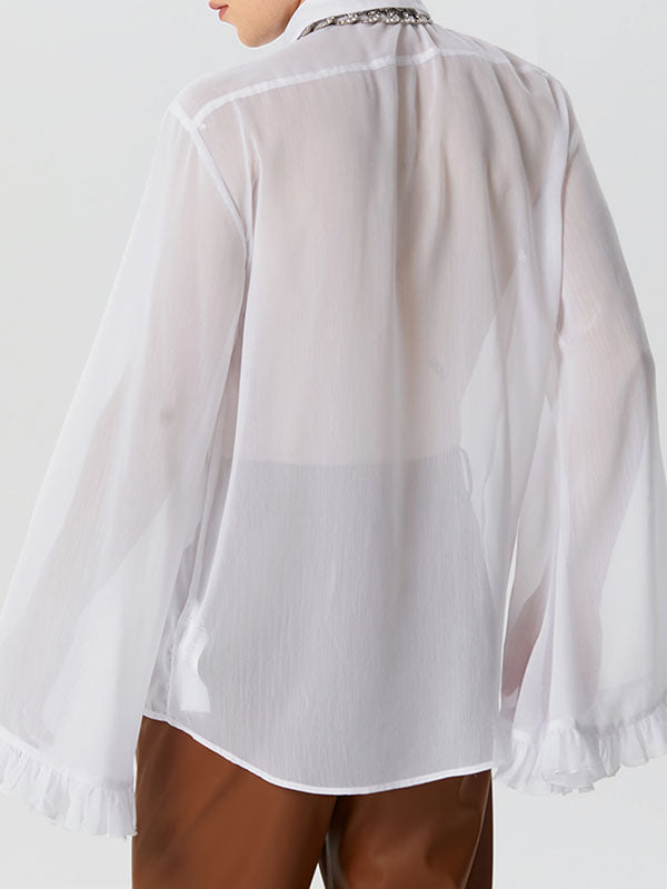 Mens Chiffon See Through Ruffle Sleeve Shirt SKUK26572