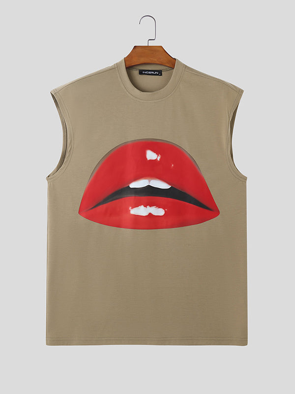 Mens Lips Print Sleeveless Tank SKUK91798