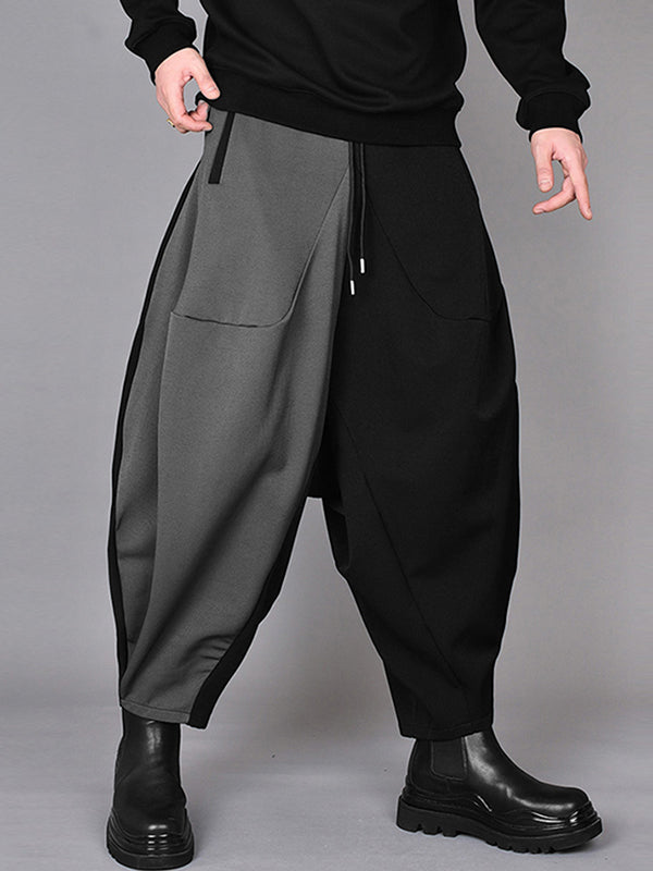 Mens Contrast Patchwork Casual Drawstring Harem Pants SKUK45447