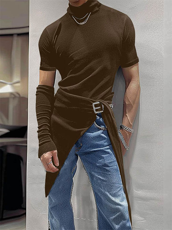 Mens Asymmetrical Hem Knit Short Sleeve T-Shirt SKUK72351