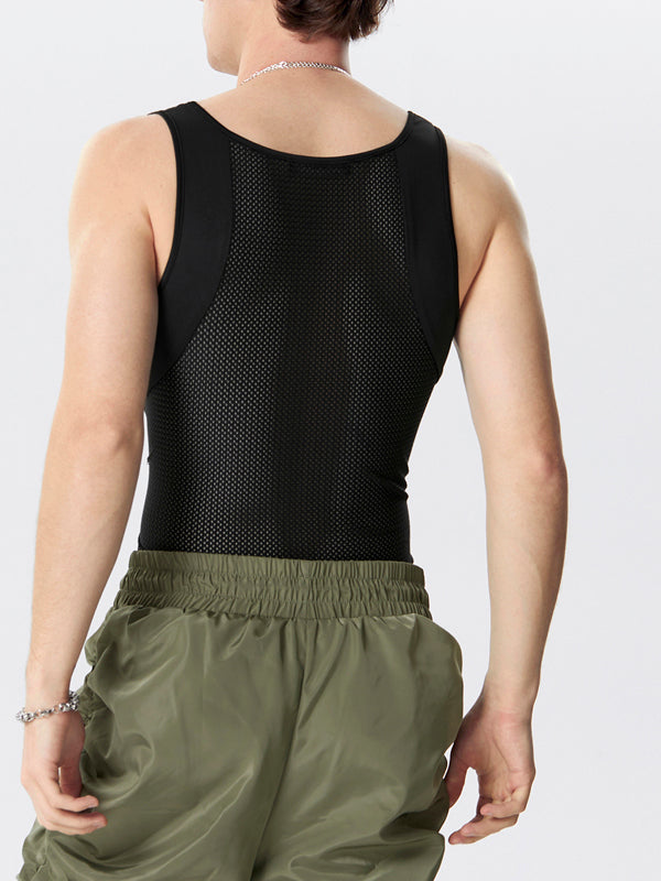 Mens Mesh Patchwork See Through Sleeveless Vest SKUK42902