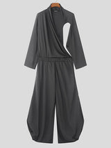 Mens Solid Color Ruched Long Sleeve Jumpsuit SKUK82384