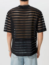 Mens Striped Mesh Half Sleeve T-Shirt SKUK35619