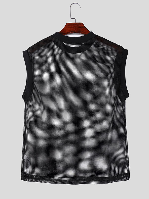 Mens Hollow Mesh Crew Neck Sleeveless Tank SKUK63277