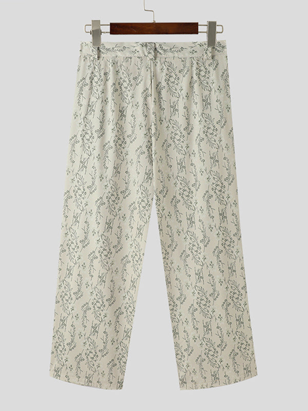 Mens Ditsy Floral Print Pleated Casual Pants SKUK42223