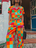 Mens Colorful Color Block Short Sleeve Jumpsuit SKUK61912