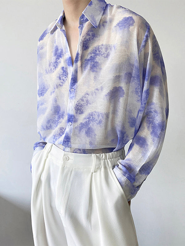 Mens Allover Print Chiffon Long Sleeve Shirt Skuk23183 Incerunmen