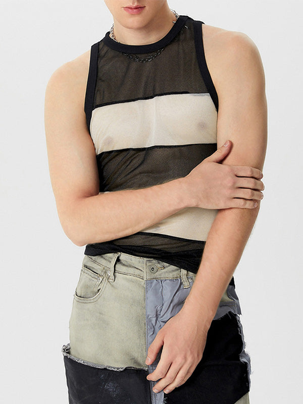 Mens Mesh Patchwork See Through Sleeveless Vest SKUK51165