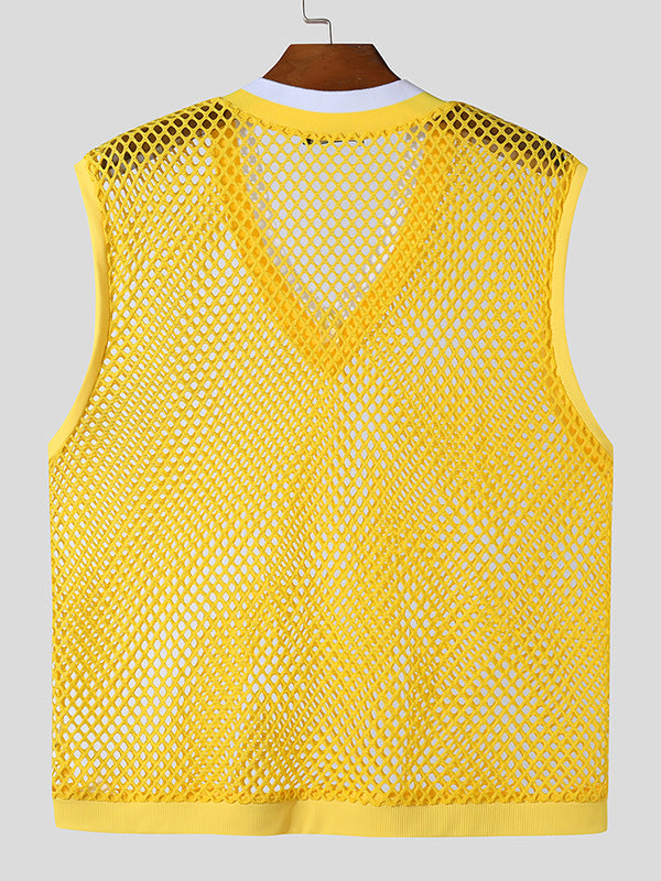 Mens Solid Color Sheer Mesh Tank SKUK74915