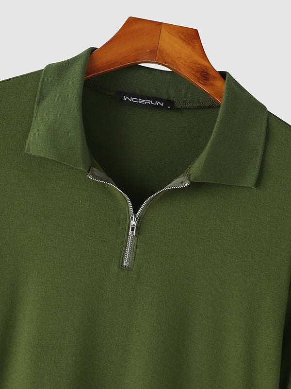 Mens Solid Quarter Zip Casual Golf Shirt SKUK11745