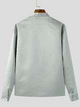 Mens Shiny Collarless Design Long-Sleeve Shirt SKUK91515